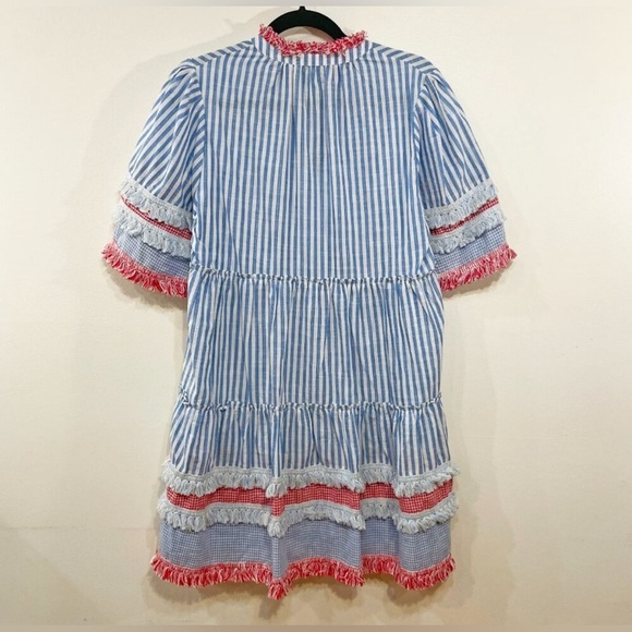 TUCKERNUCK Striped Blue and Pink Ruffle Dress - Picture 4 of 6
